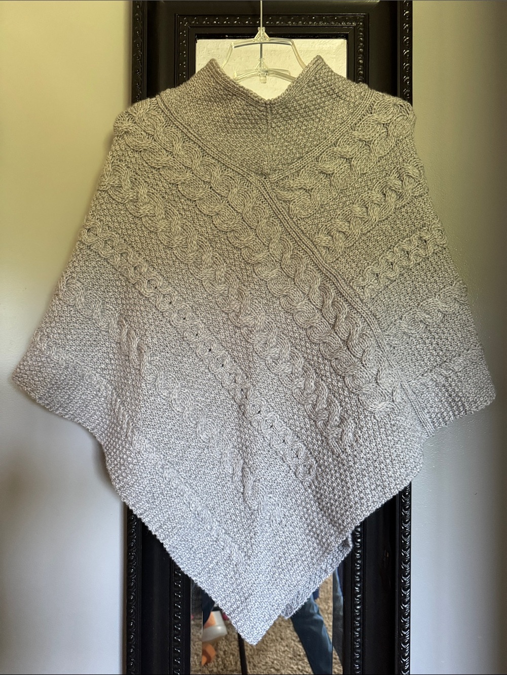Aran Crafts Light Gray Cable-Knit Poncho - Picture 2 of 3